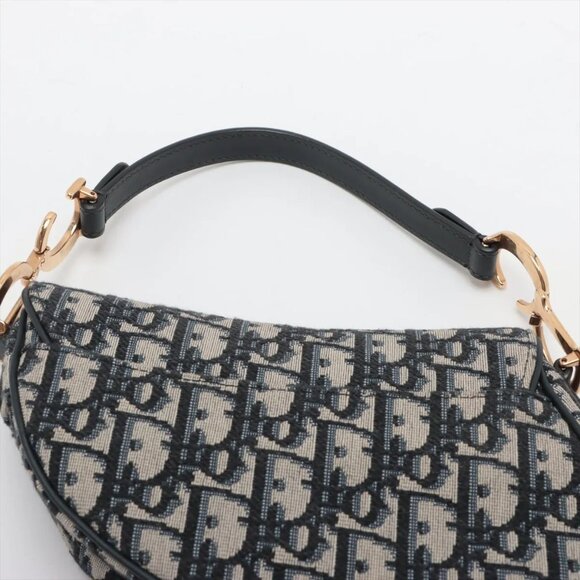 Christian Dior Oblique Saddle Bag canvas x leather Shoulder bag Navy Blue - Picture 5 of 8